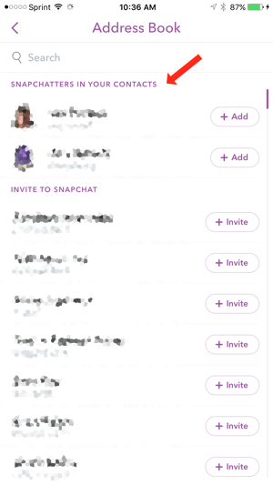 snapchatters dans vos contacts