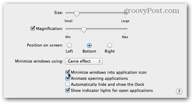 Cochez la case Minimize windows into application icon.