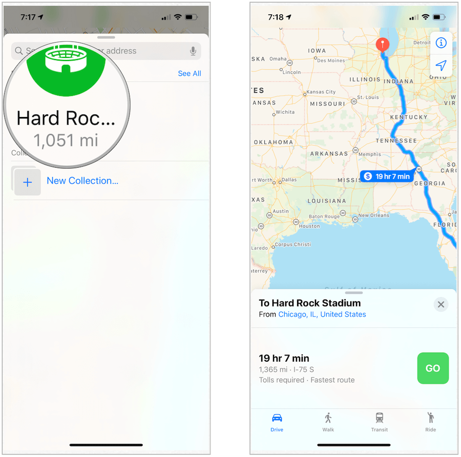 Itinéraire Apple Maps vers les favoris