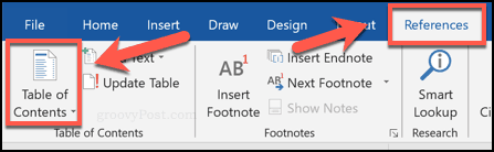 Insertion d'une table des matières dans Word