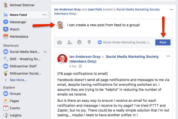 Facebook permet désormais aux utilisateurs de publier directement dans les groupes à partir du fil d'actualité.