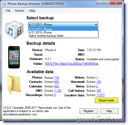 iPhone Backup Extractor Select Backup