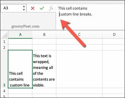 Un exemple de sauts de ligne dans Excel