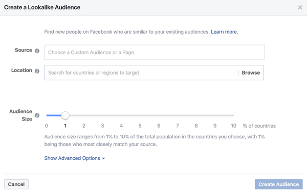 Possibilité de créer une audience Lookalike de 1% pour vos publicités Facebook.