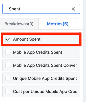 Conseils pour réduire vos coûts publicitaires Facebook, option pour afficher le montant dépensé dans le cadre de votre rapport