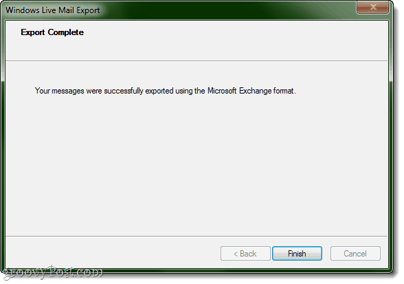 Exportation vers Outlook à partir de Windows Live Mail terminée!