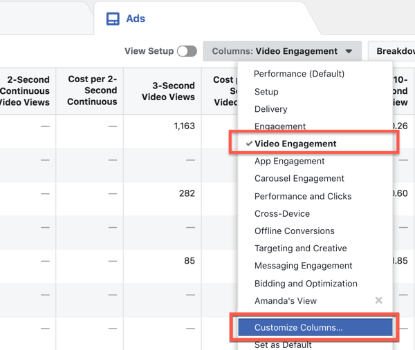 Personnalisez les colonnes de rapport dans Facebook Ads Manager.