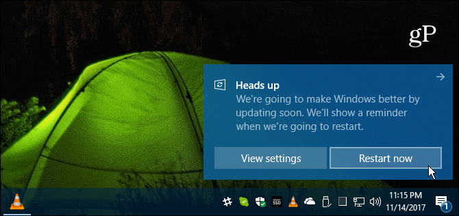 Message de redémarrage de Windows 10
