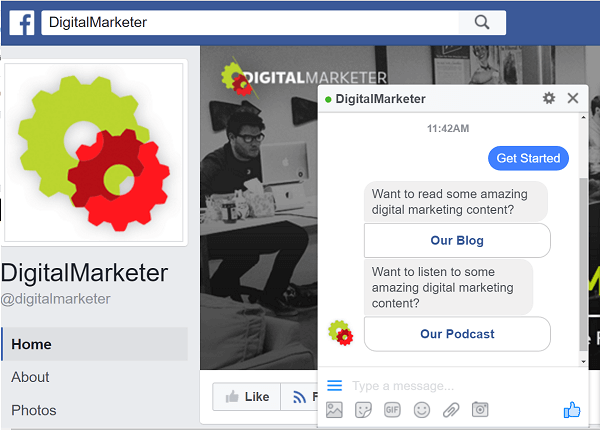 DigitalMarketer utilise les bots ManyChat pour interagir via Facebook Messenger.