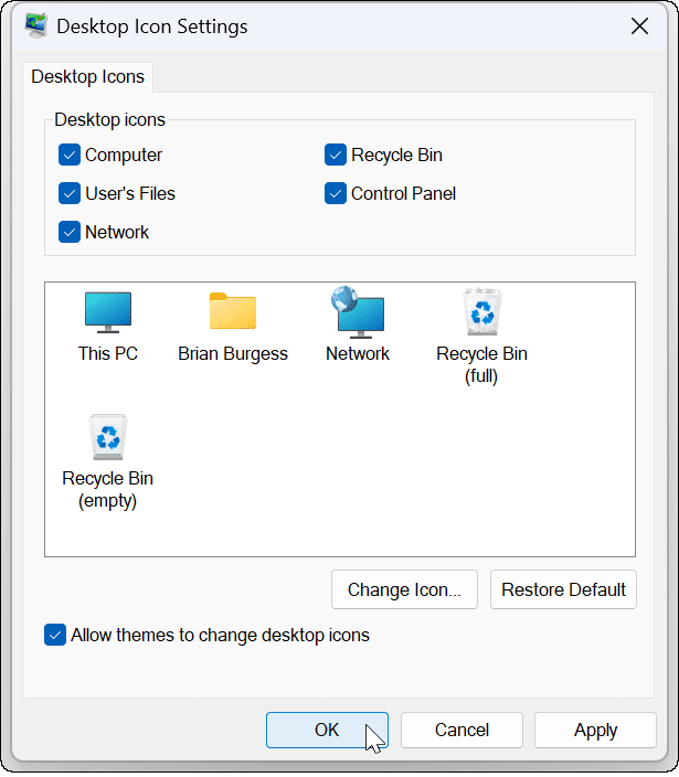 restaurer les icônes du bureau sous Windows