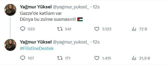 Yağmur Yüksel partage son soutien à la Palestine