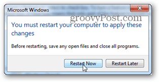 vous devez redémarrer votre ordinateur pour appliquer les modifications