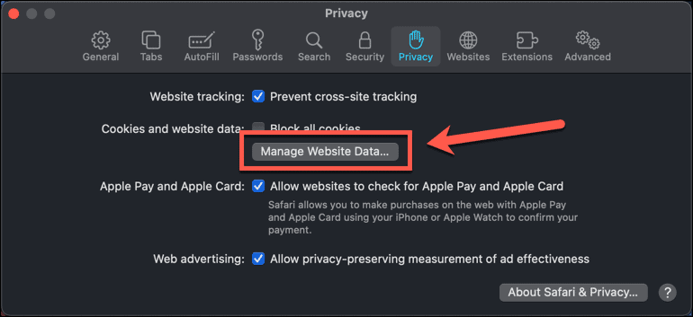 Mac Safari gérer les données