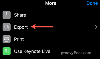 Commencez le processus d'exportation de Keynote vers PowerPoint sur iOS