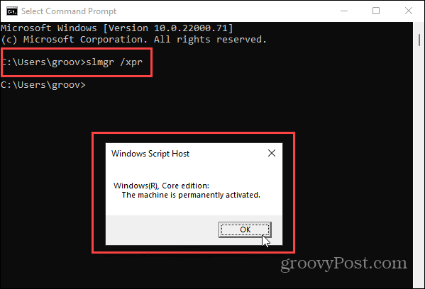 Invite de commande Activation de Windows 11