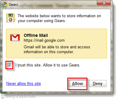 Autoriser gmail à accéder à Google Gears