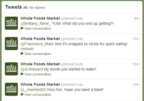Réponses sur les aliments entiers Twitter