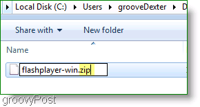 Capture d'écran: Flashplayer ZIP file windows 7