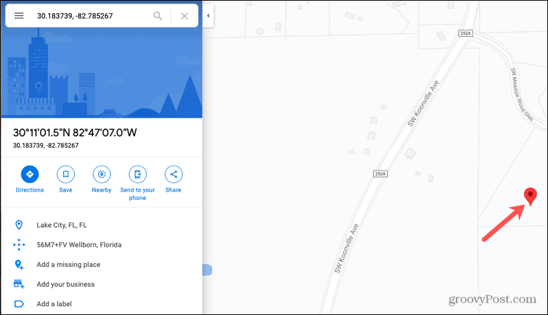 Détails de l'emplacement Google Maps en ligne