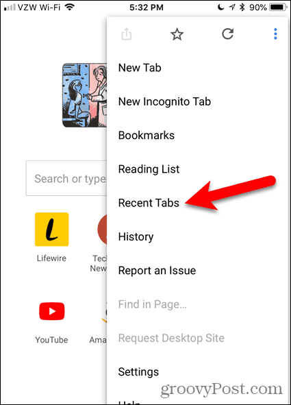 Appuyez sur les onglets récents dans Chrome pour iOS