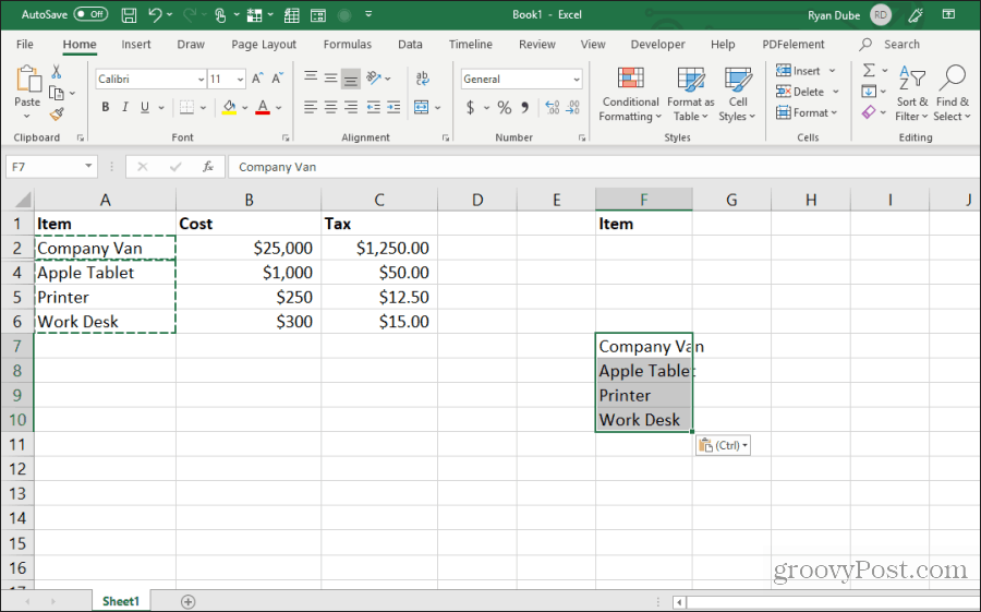 coller des cellules visibles dans Excel