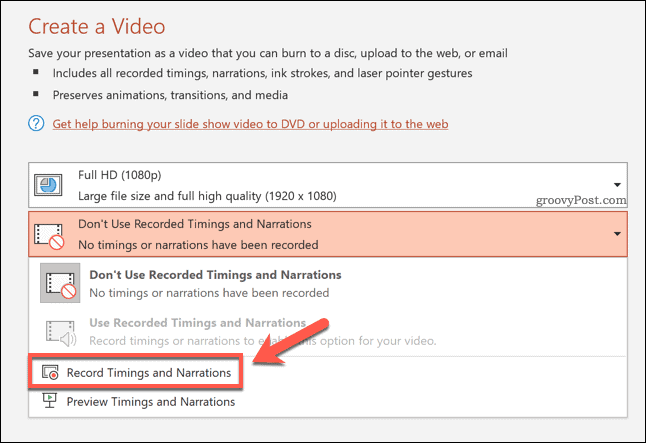 Durée d'enregistrement d'une vidéo exportée dans PowerPoint