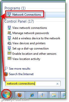 ouvrir la boîte de dialogue des connexions réseau dans Windows 7