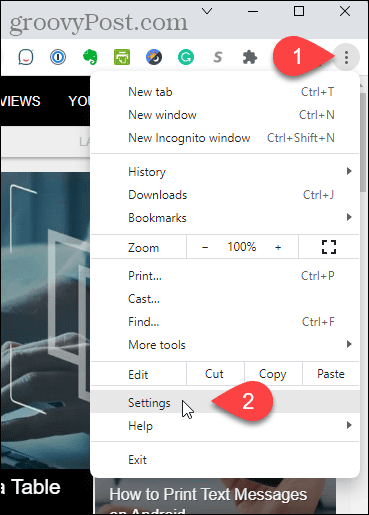 Sélectionnez Paramètres dans le menu Chrome