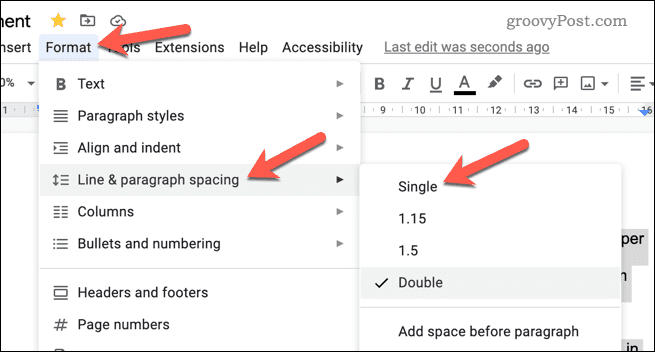 Définir un interligne unique dans Google Docs