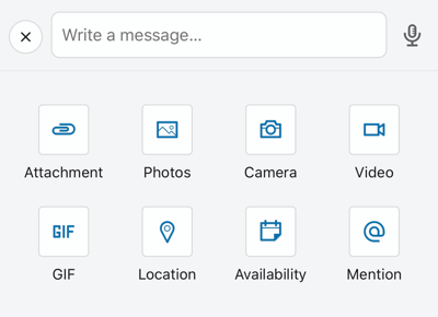 Options de publication de l'application mobile LinkedIn, y compris les pièces jointes et les GIF