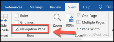 Activation du volet de navigation dans Word