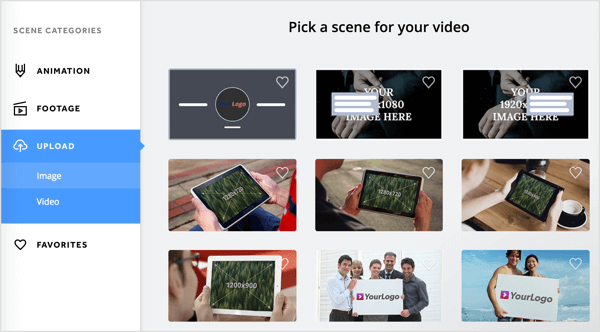 Choisissez une scène pour votre vidéo dans l'onglet Téléchargement Biteable.