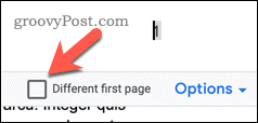 Option de première page différente de Google Docs