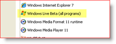 Panneau de configuration, Windows XP, applications installées, Windows Live Beta (tous les programmes)