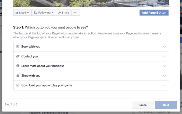 Étape 1 pour créer le bouton d'appel à l'action de votre page d'entreprise Facebook.