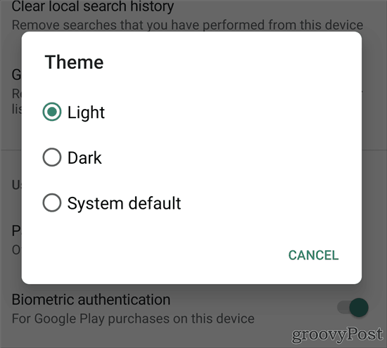 Google Play Store Dark Theme clair foncé