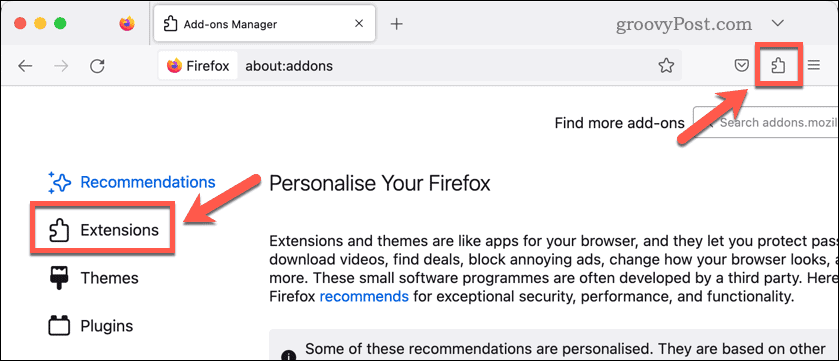 Ouvrir les extensions Firefox