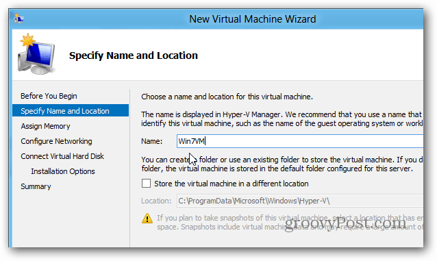 Nom de la machine virtuelle Win7
