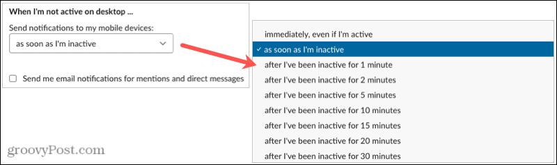 Délai d'inactivité des notifications sur Slack Desktop