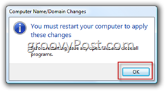 Windows Vista Joignez une confirmation de domaine Active Directory AD pour redémarrer l'ordinateur