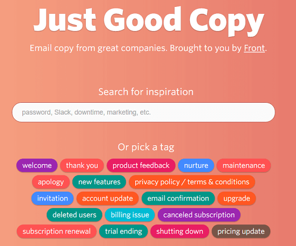 Just Good Copy vous donne des exemples de courriels pour vous aider à démarrer.