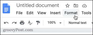 Le menu Format dans Google Docs