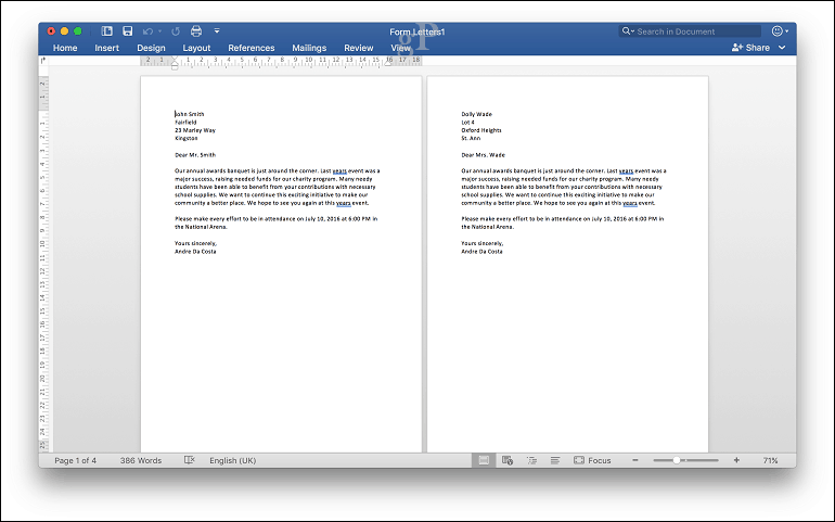 Microsoft Word pour Mac Mail Merge - Aperçu avant impression
