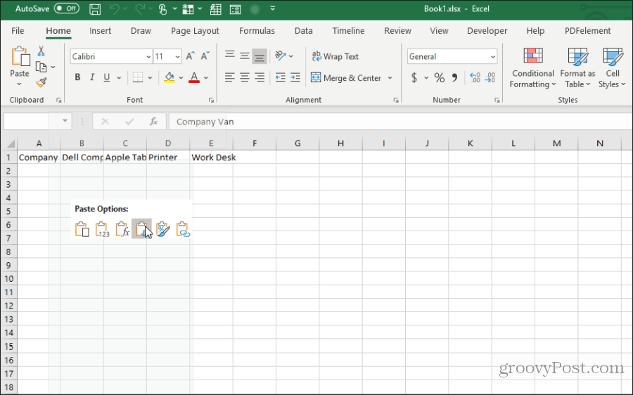 coller à l'aide de transposer dans Excel