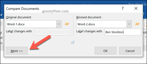 Options supplémentaires pour comparer des documents Microsoft Word