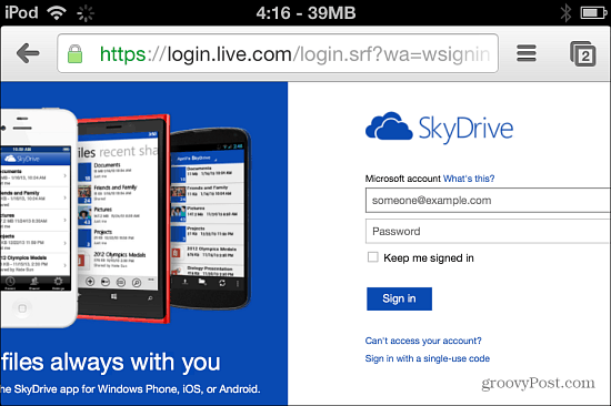 Connectez-vous à SkyDrive