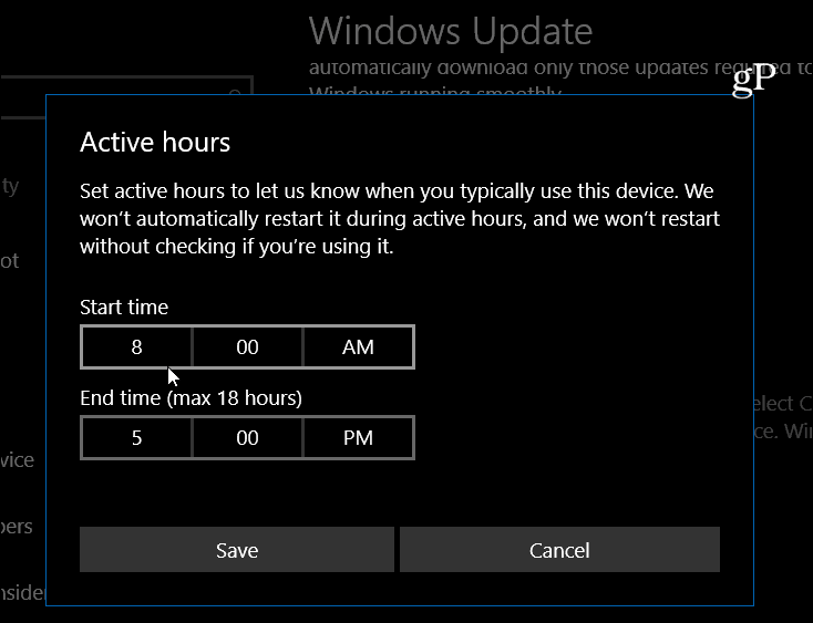 Windows 10 définit les heures actives
