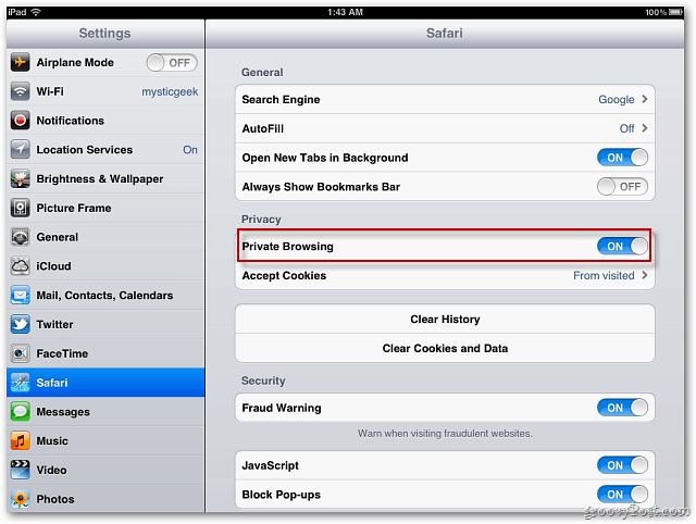 Apple iOS 5: Activer la navigation privée Safari