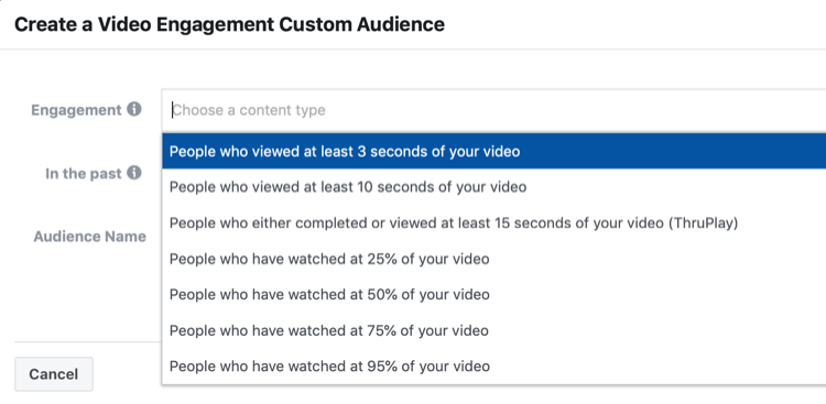 Créer une fenêtre de configuration d'audience personnalisée pour l'engagement vidéo