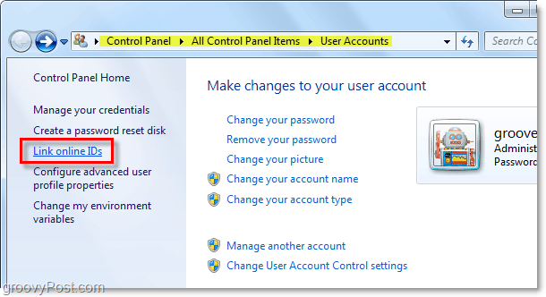 comment lier des identifiants en ligne dans Windows 7